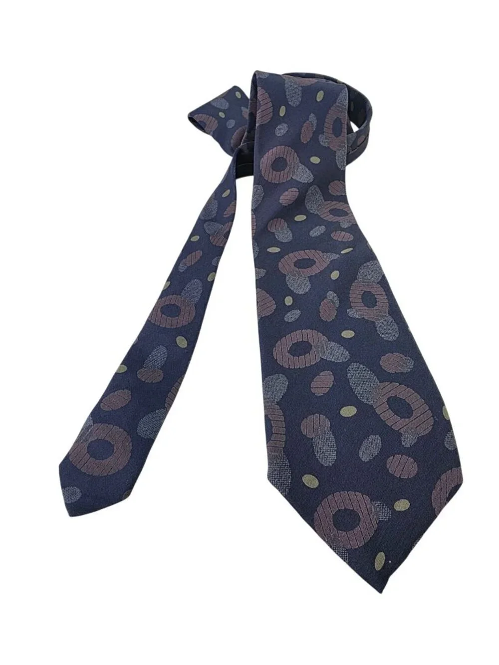 YSL Vintage 90s Tie Blu-Gray Brown Abstract Spot Pebble Silk Necktie 3.5”
